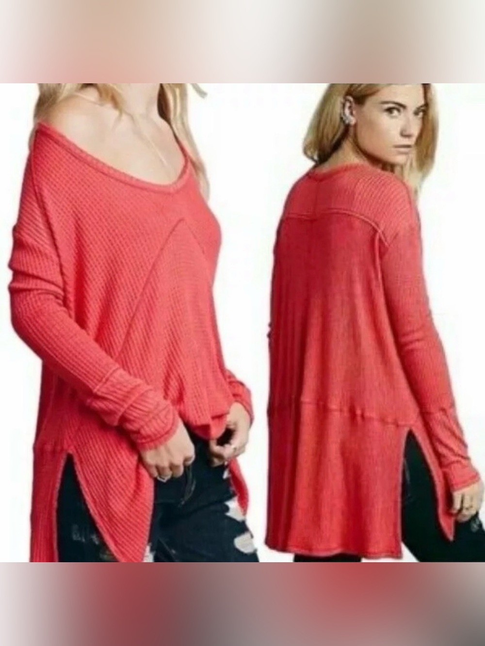 Free People Drippy Thermal Sunset Waffle Knit Tunic Size M - Picture 2 of 10